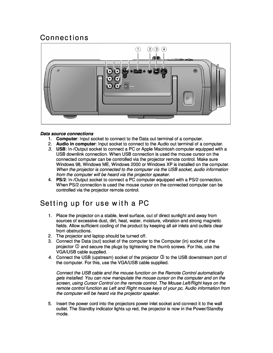 Philips bSure 2 manual Connections, Setting up for use with a PC, Data source connections 