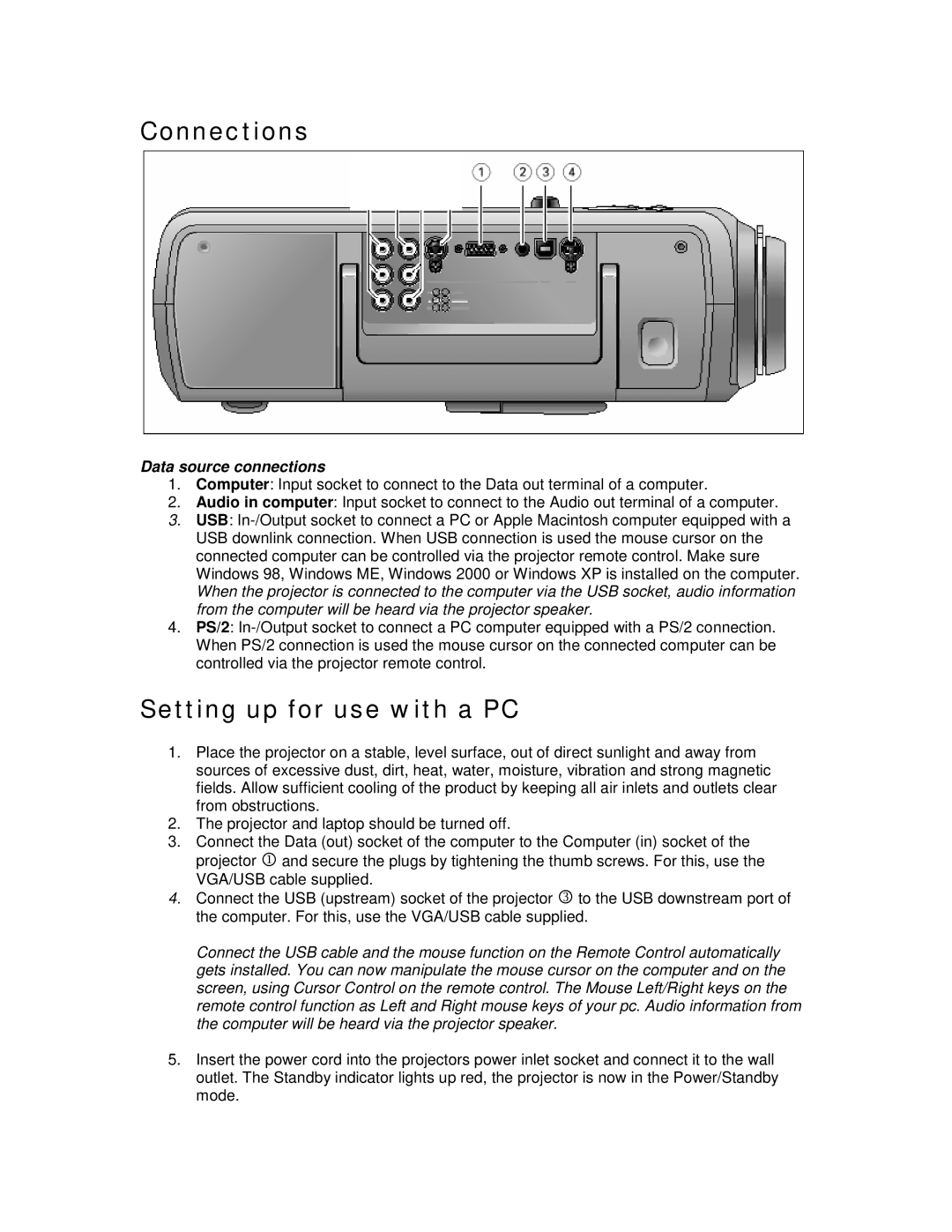 Philips bSure 2 manual Connections, Setting up for use with a PC 