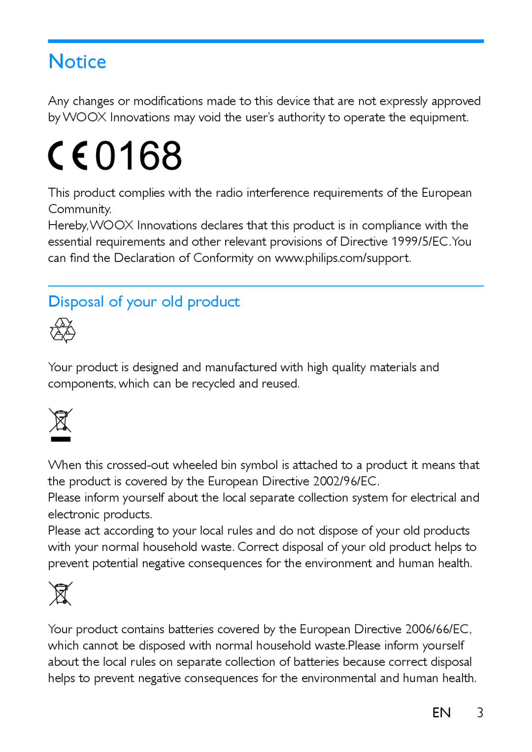 Philips BT100 user manual Disposal of your old product 