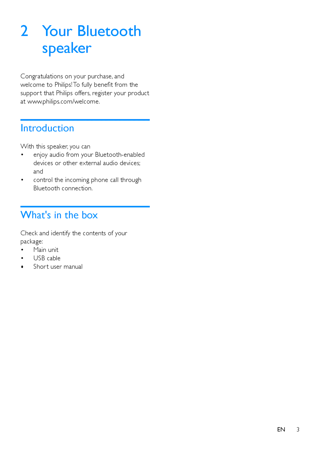 Philips BT3500 user manual Introduction, Whats in the box 