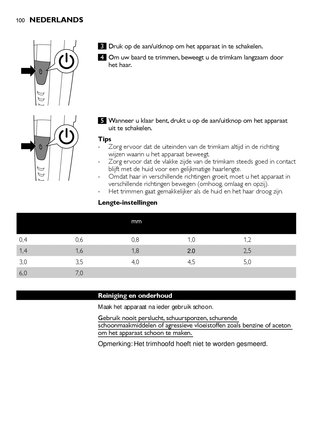 Philips BT9290, BT9280 user manual Lengte-instellingen, Reiniging en onderhoud 