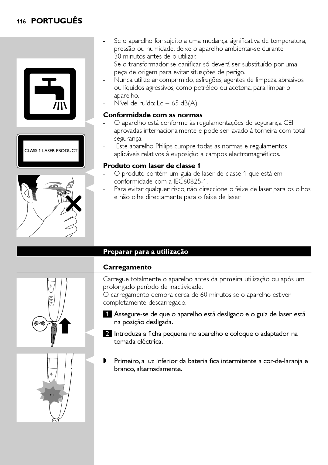 Philips BT9290, BT9280 Português, Conformidade com as normas, Produto com laser de classe, Preparar para a utilização 