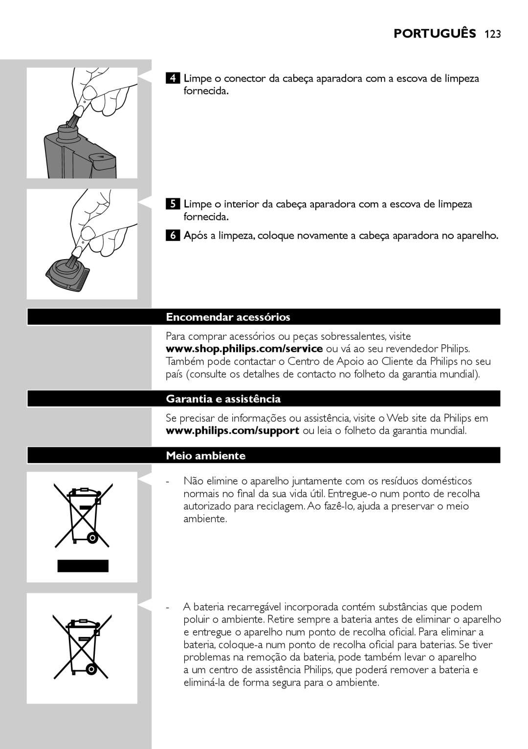 Philips BT9280, BT9290 user manual Encomendar acessórios Garantia e assistência Meio ambiente 