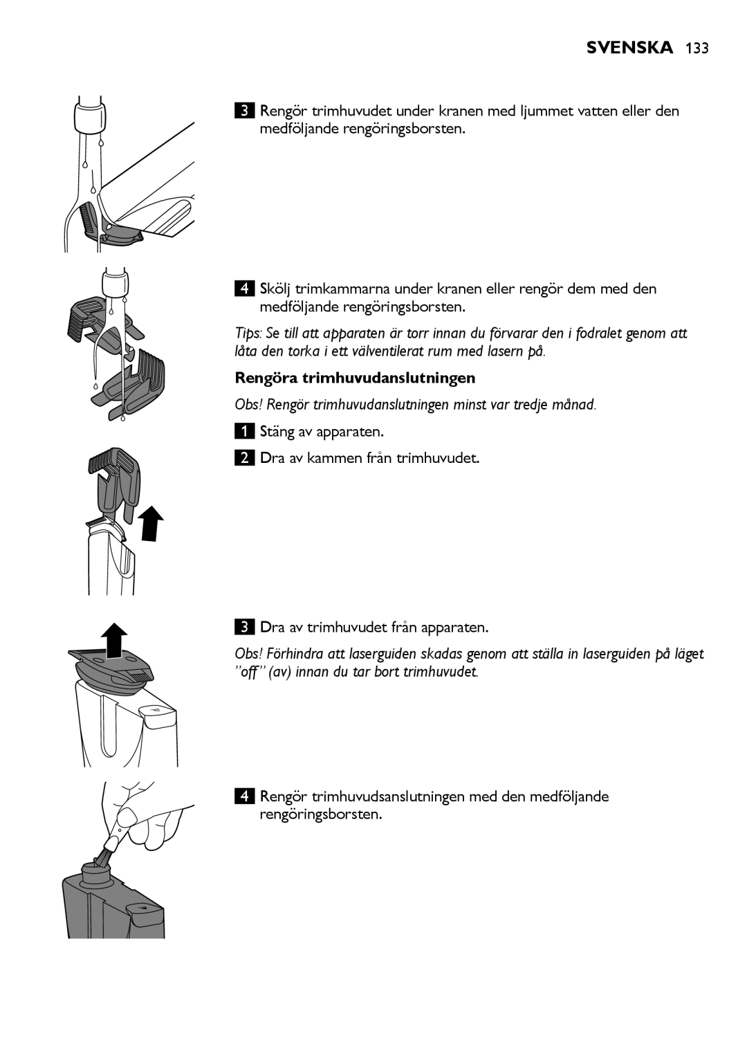 Philips BT9280, BT9290 user manual Rengöra trimhuvudanslutningen 