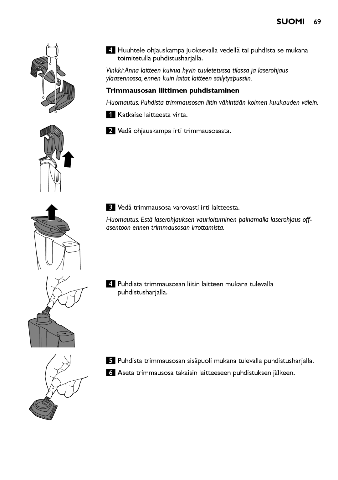 Philips BT9280, BT9290 Trimmausosan liittimen puhdistaminen, Aseta trimmausosa takaisin laitteeseen puhdistuksen jälkeen 