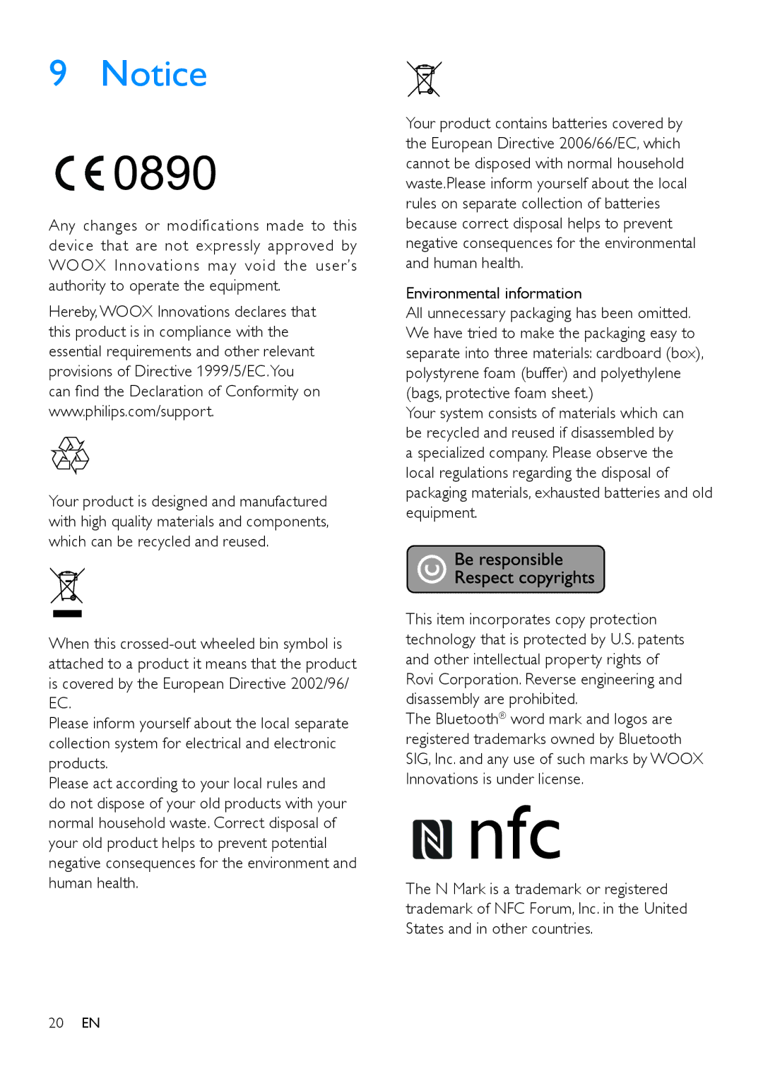 Philips BTB7150 user manual Environmental information 