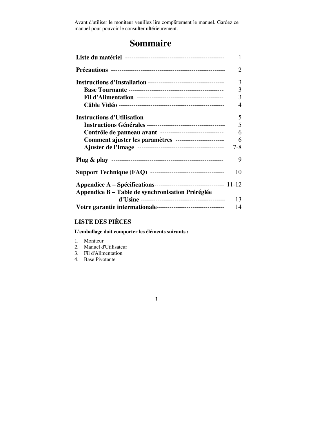 Philips BZ02 manual Comment ajuster les paramètres, 11-12, Appendice B Table de synchronisation Préréglée, Liste DES Pièces 