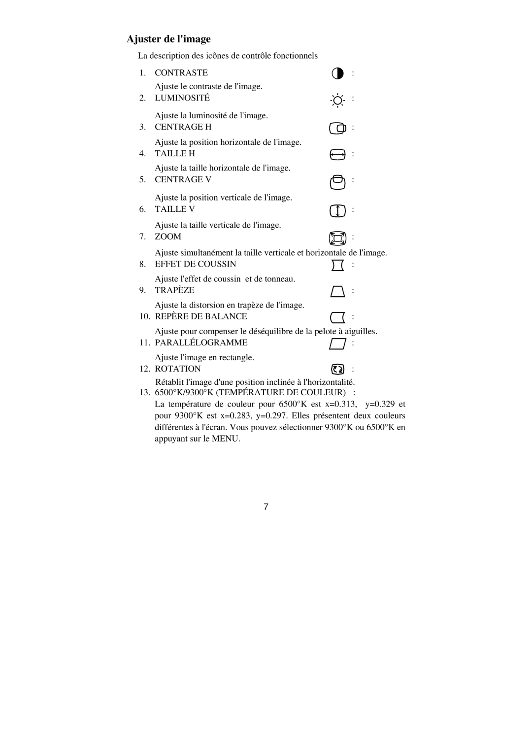 Philips BZ02 manual Ajuster de limage 