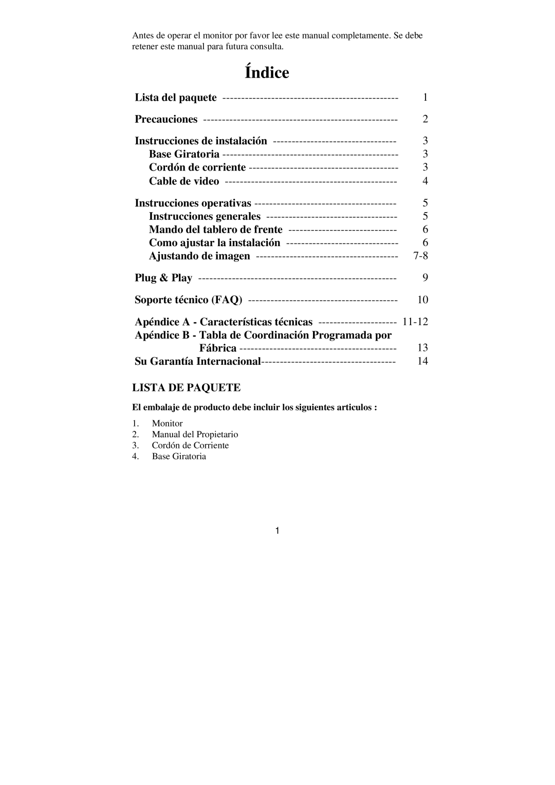 Philips BZ02 manual Apéndice a Características técnicas, Apéndice B Tabla de Coordinación Programada por, Lista DE Paquete 