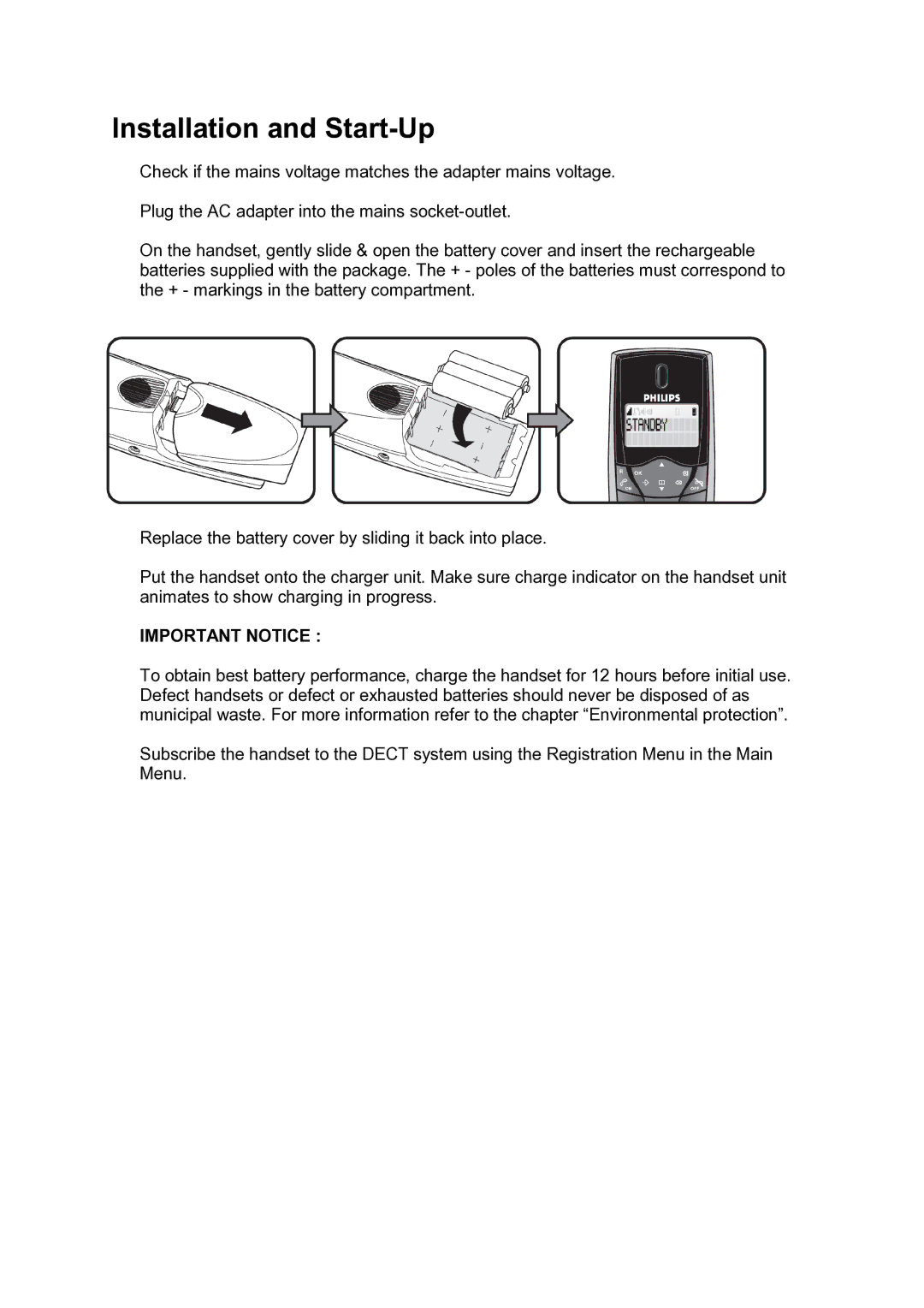 Philips C124 manual Installation and Start-Up, Important Notice 