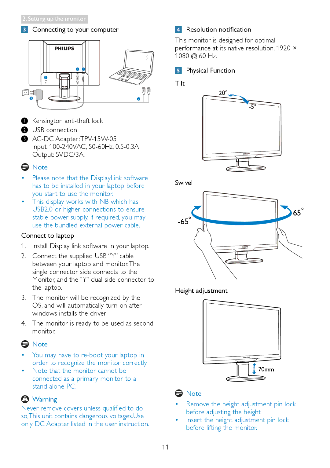 Philips C221S3 user manual Monitor is ready to be used as second monitor 