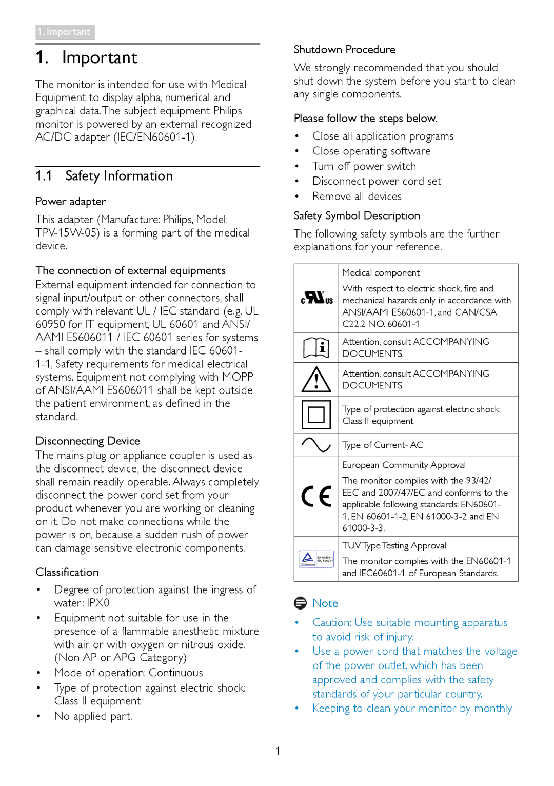 Philips C221S3 user manual Safety Information, Disconnecting Device 