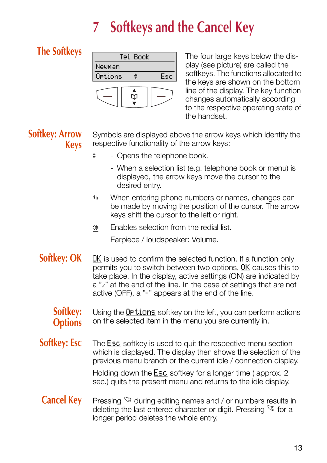 Philips C244 manual Softkeys and the Cancel Key, Softkey Options 