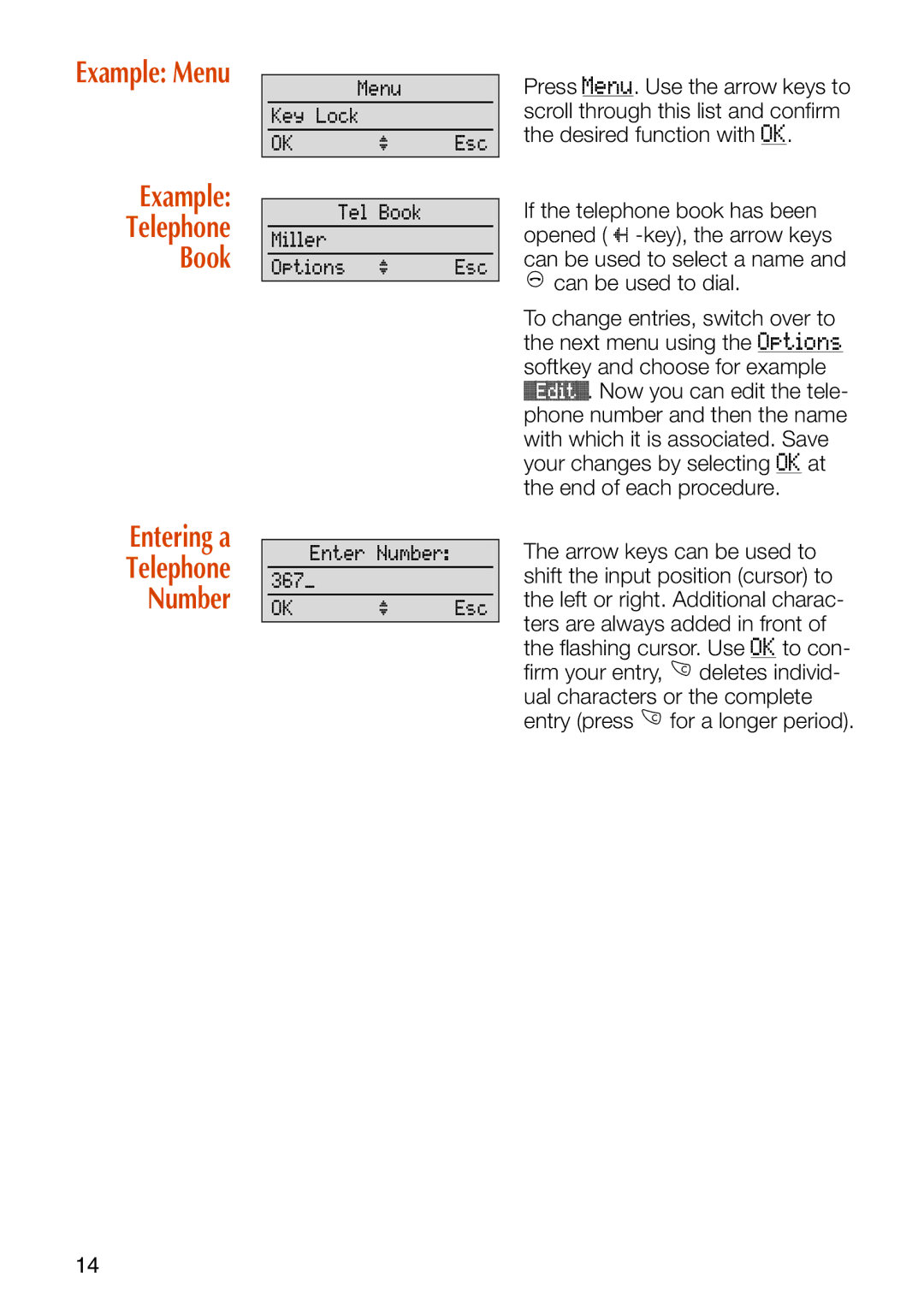 Philips C244 manual Example Telephone Book Entering a Number 