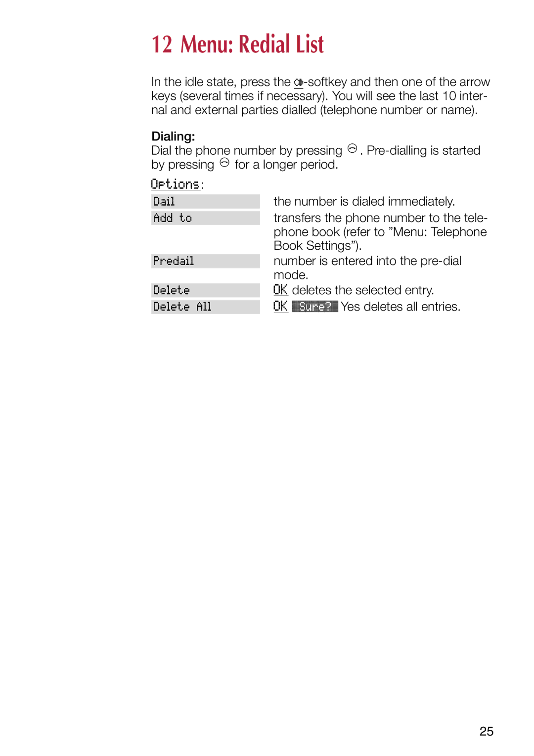 Philips C244 manual Menu Redial List 