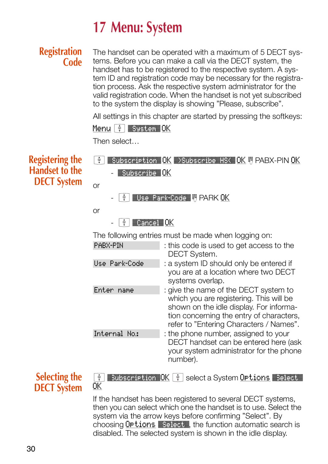 Philips C244 manual Menu System, Registering Handset to 