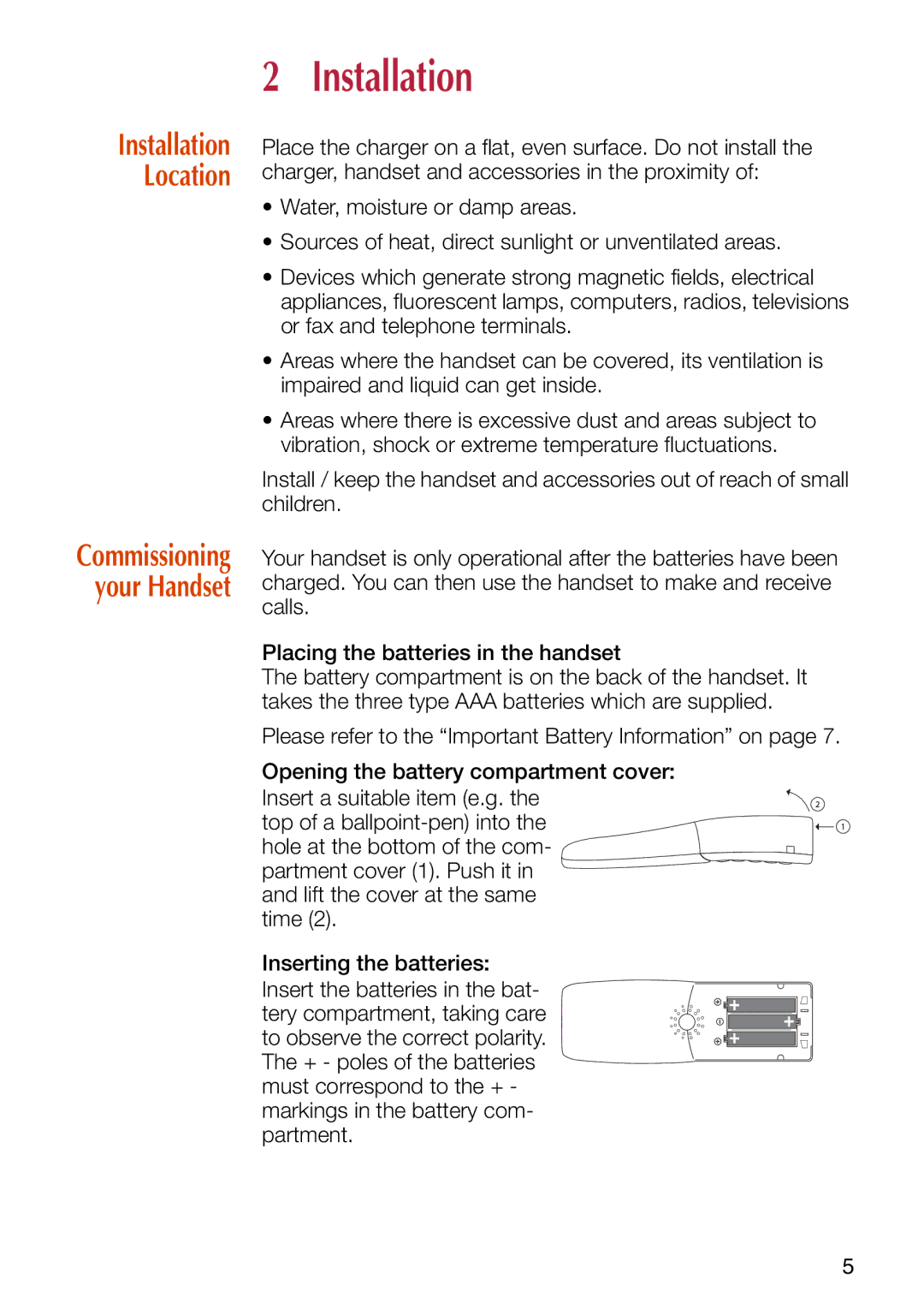 Philips C244 manual Installation Location, Commissioning your Handset 