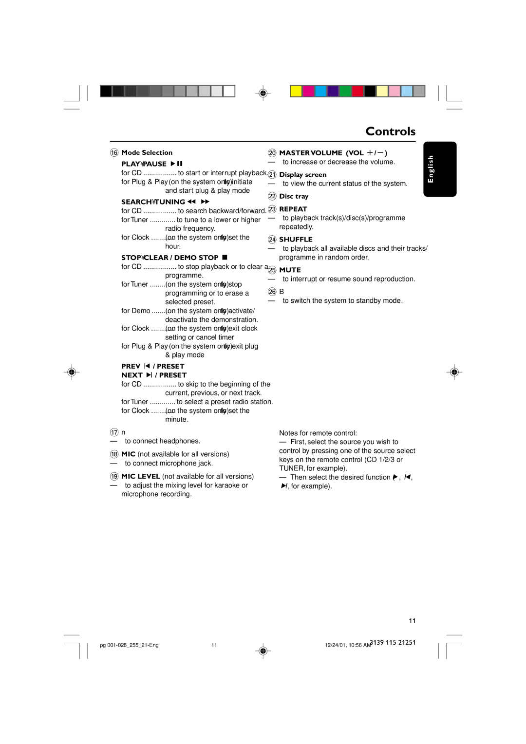 Philips C255 manual Controls 