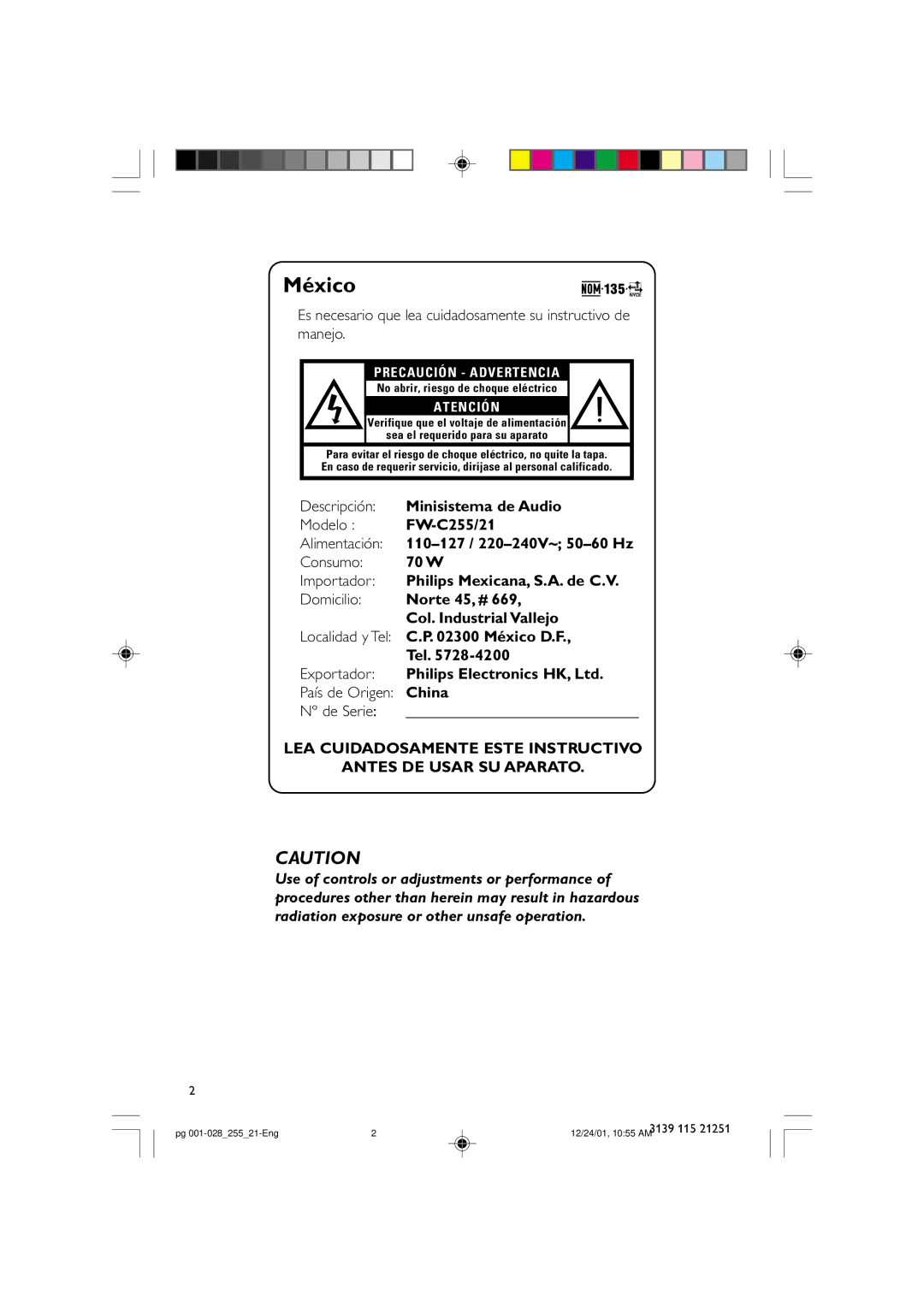 Philips C255 manual México 