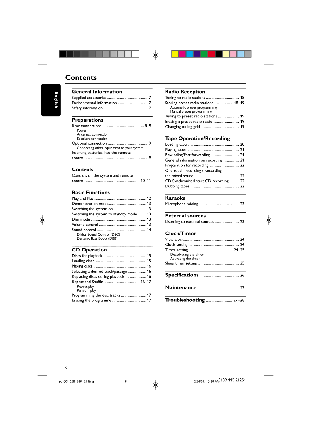 Philips C255 manual Contents 