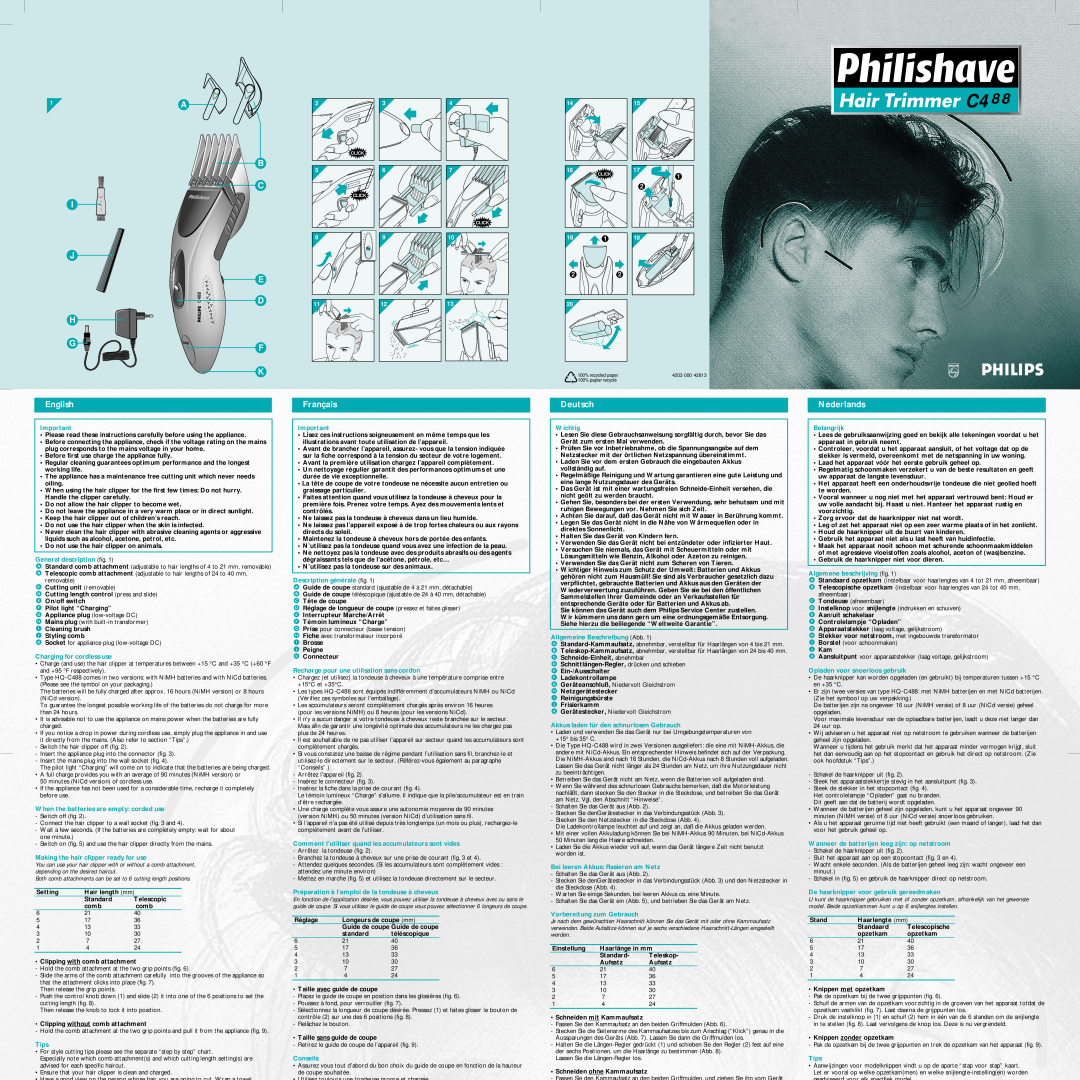 Philips C488 manual English, Français, Deutsch, Nederlands 