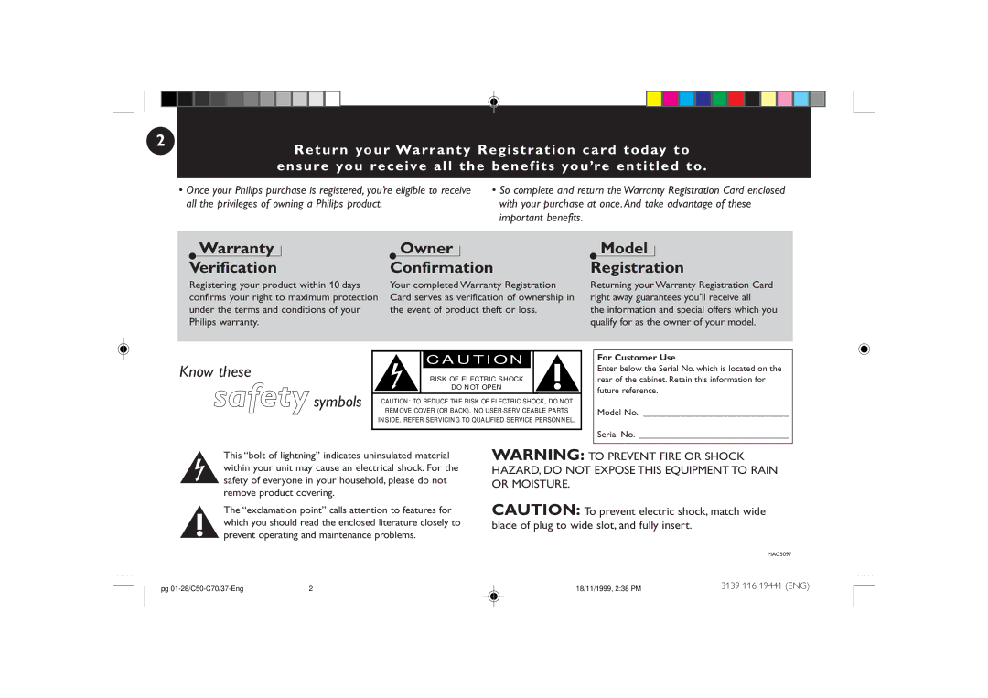 Philips C50, C70 manual Warranty Verification 