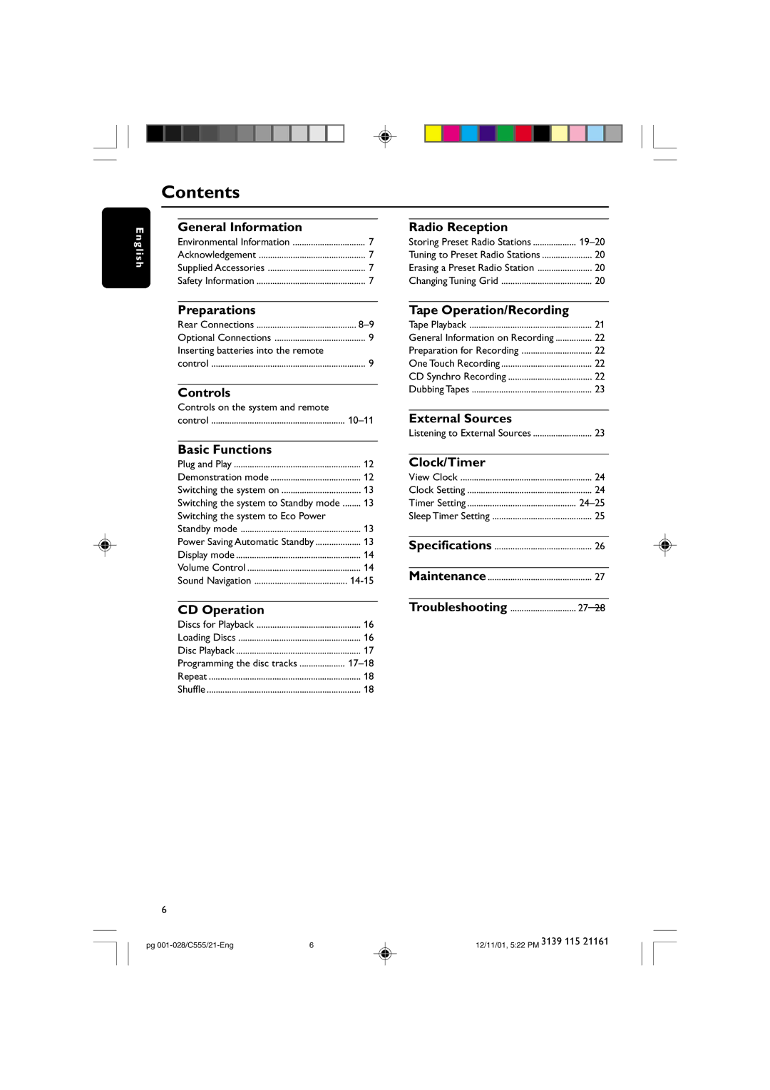 Philips C555 manual Contents 