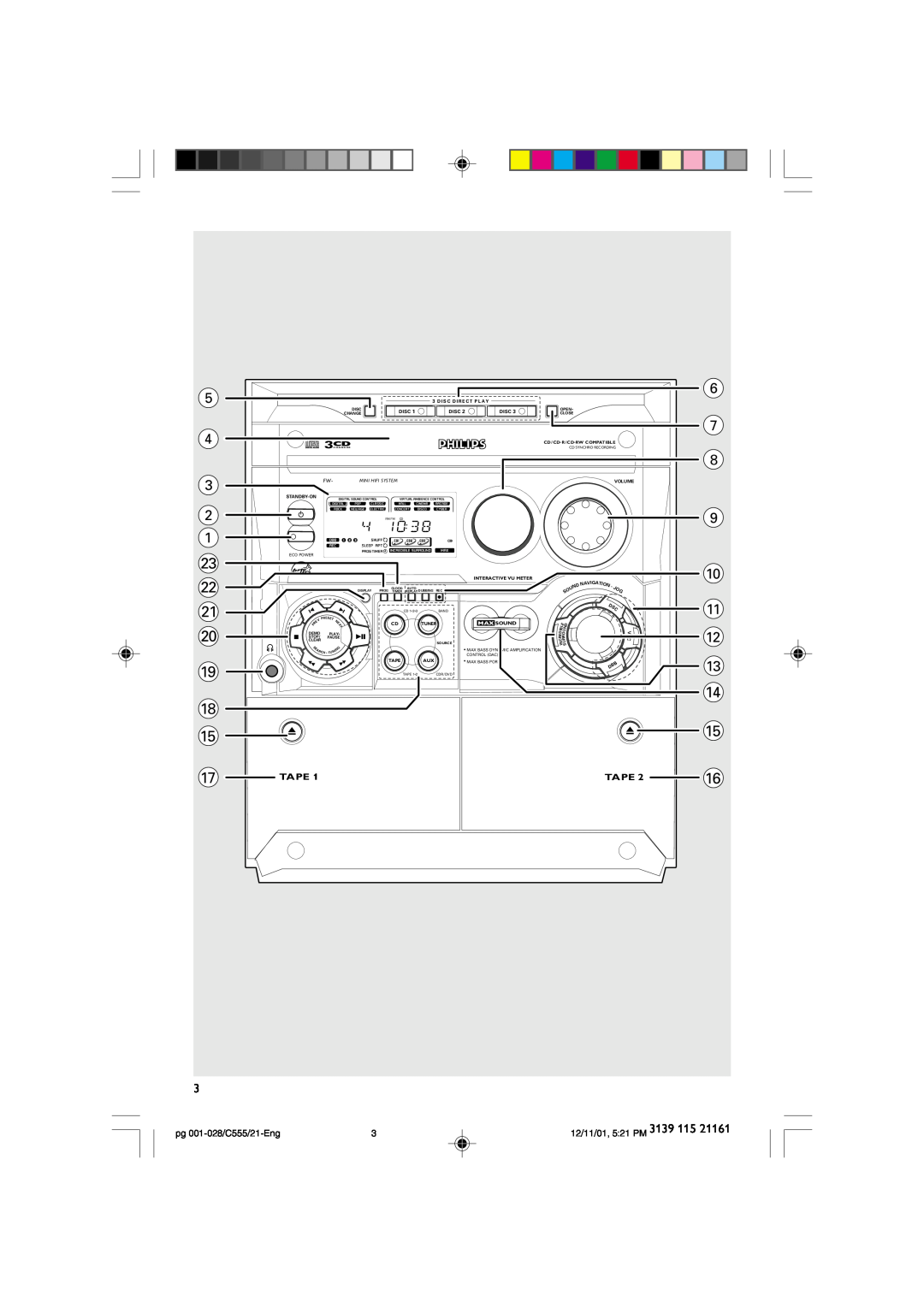 Philips manual @ # $ %, Tape, pg 001-028/C555/21-Eng, 12/11/01, 5 21 PM, Mini Hifi System 