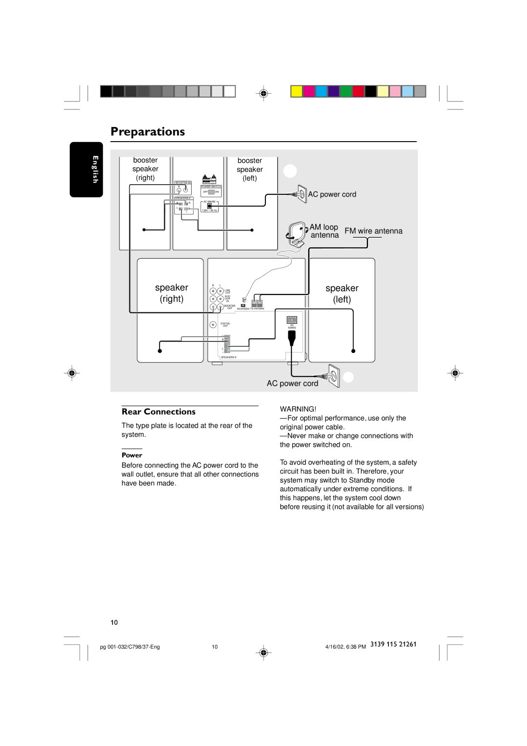 Philips C798 warranty Rear Connections, Power 