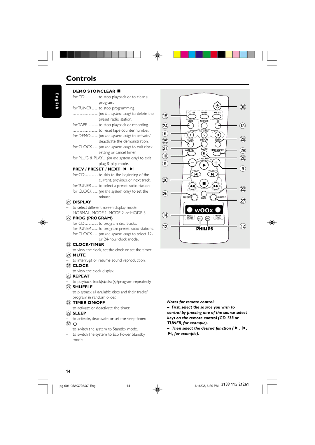 Philips C798 warranty Controls 