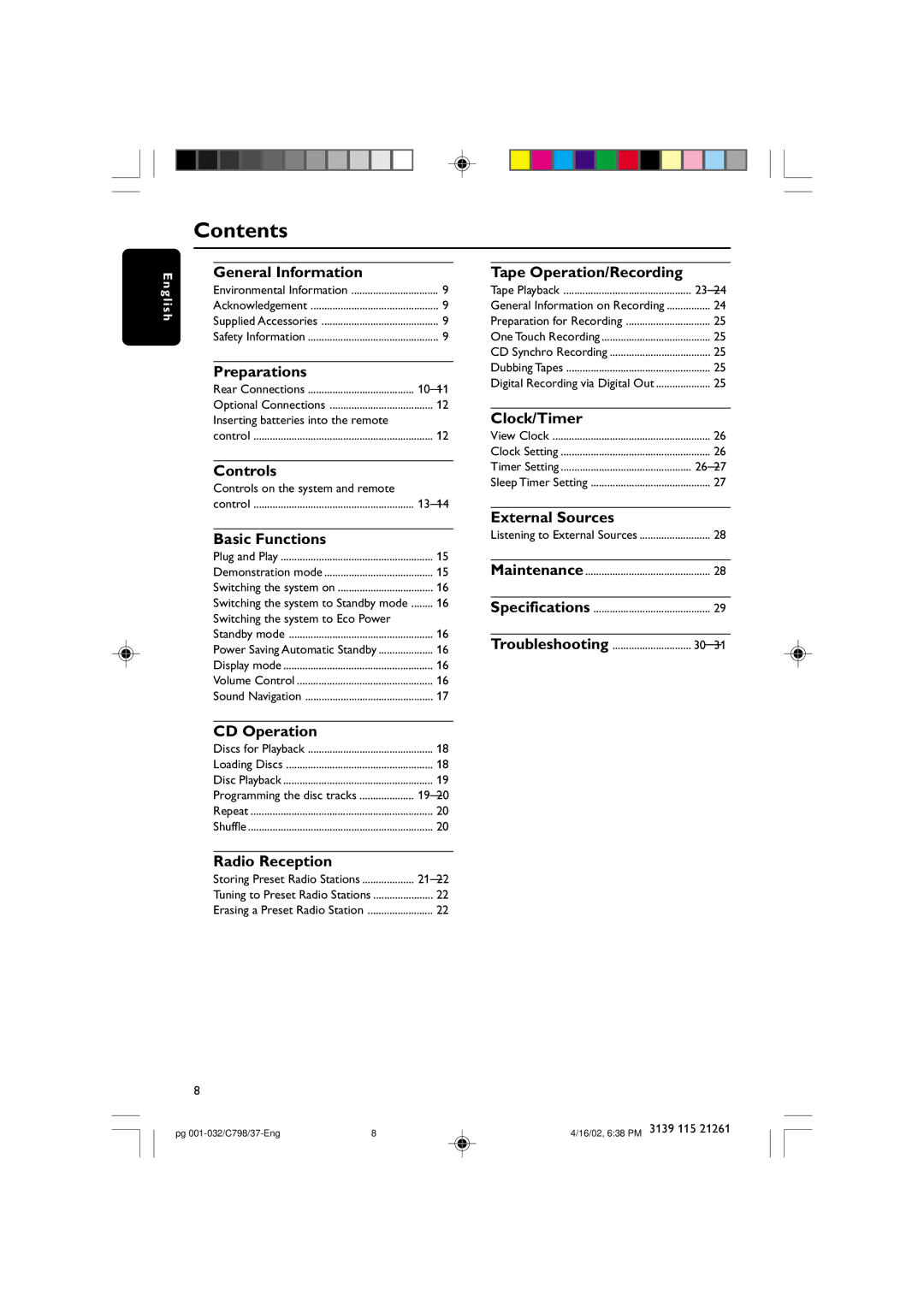 Philips C798 warranty Contents 