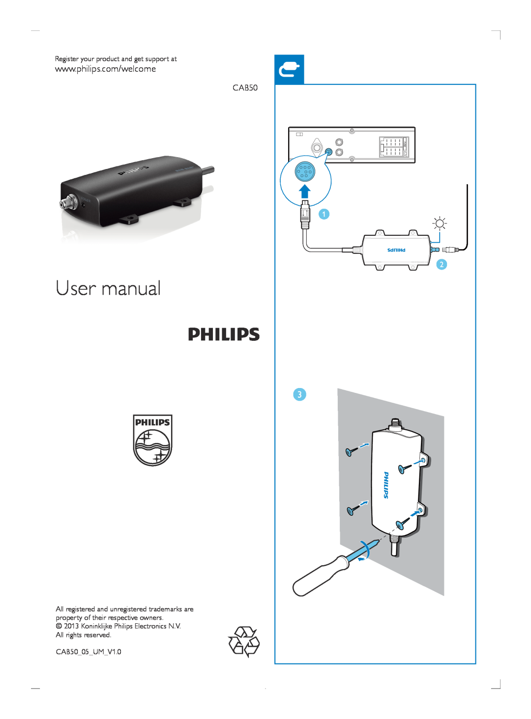 Philips user manual Register your product and get support at, CAB50 05 UM 