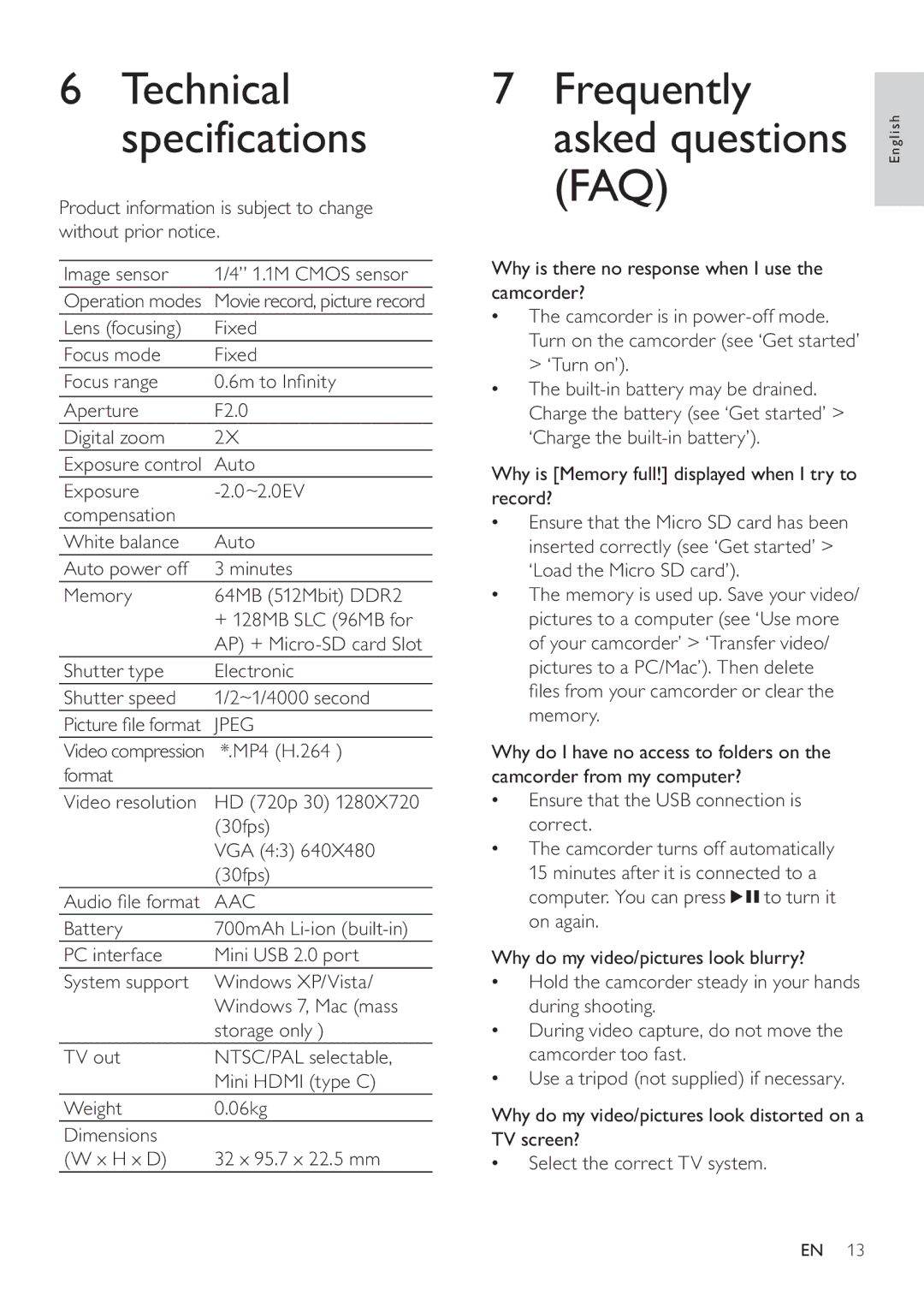 Philips CAM100GY/00 user manual Frequently, MP4 H.264 