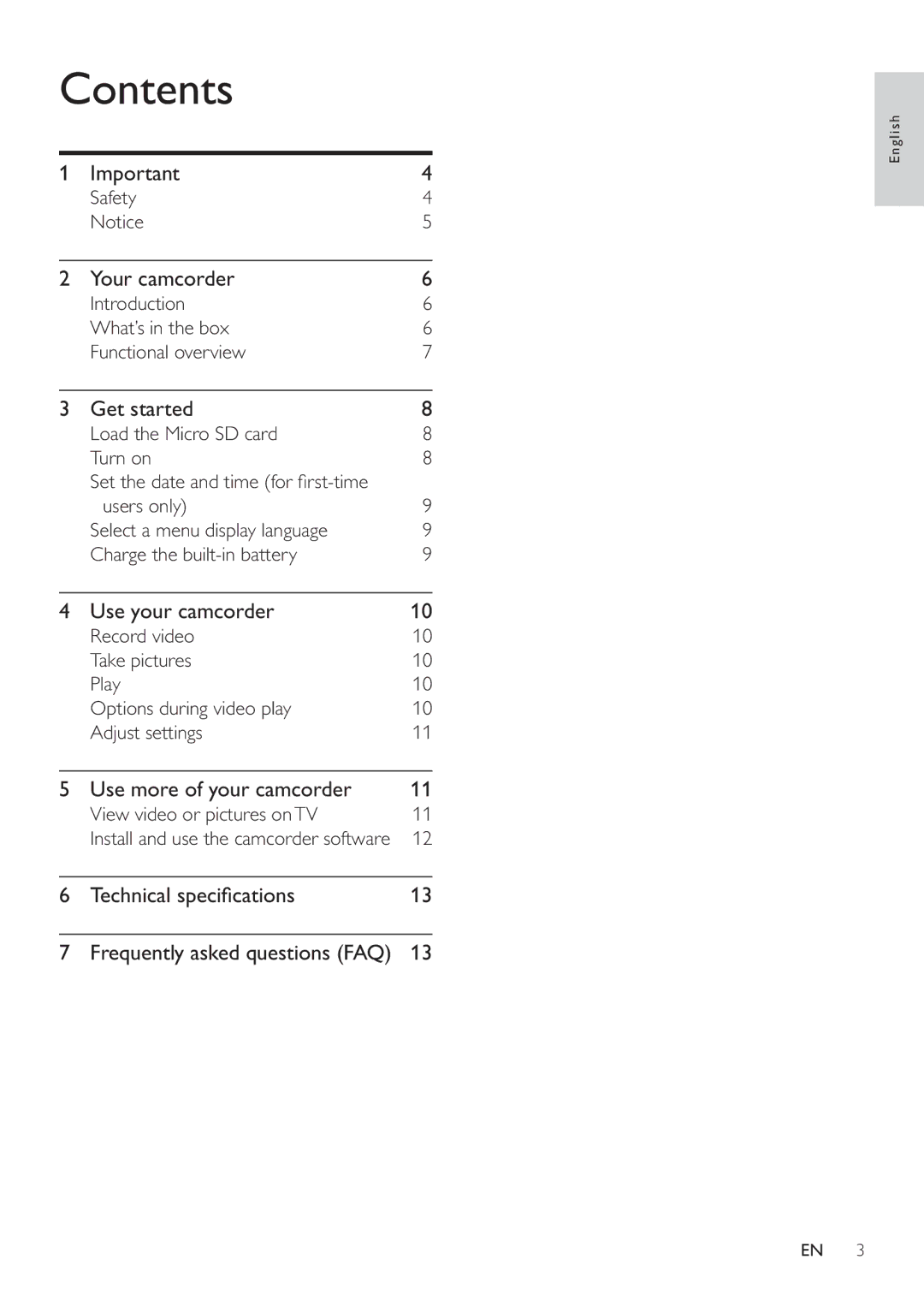 Philips CAM100GY/00 user manual Contents 