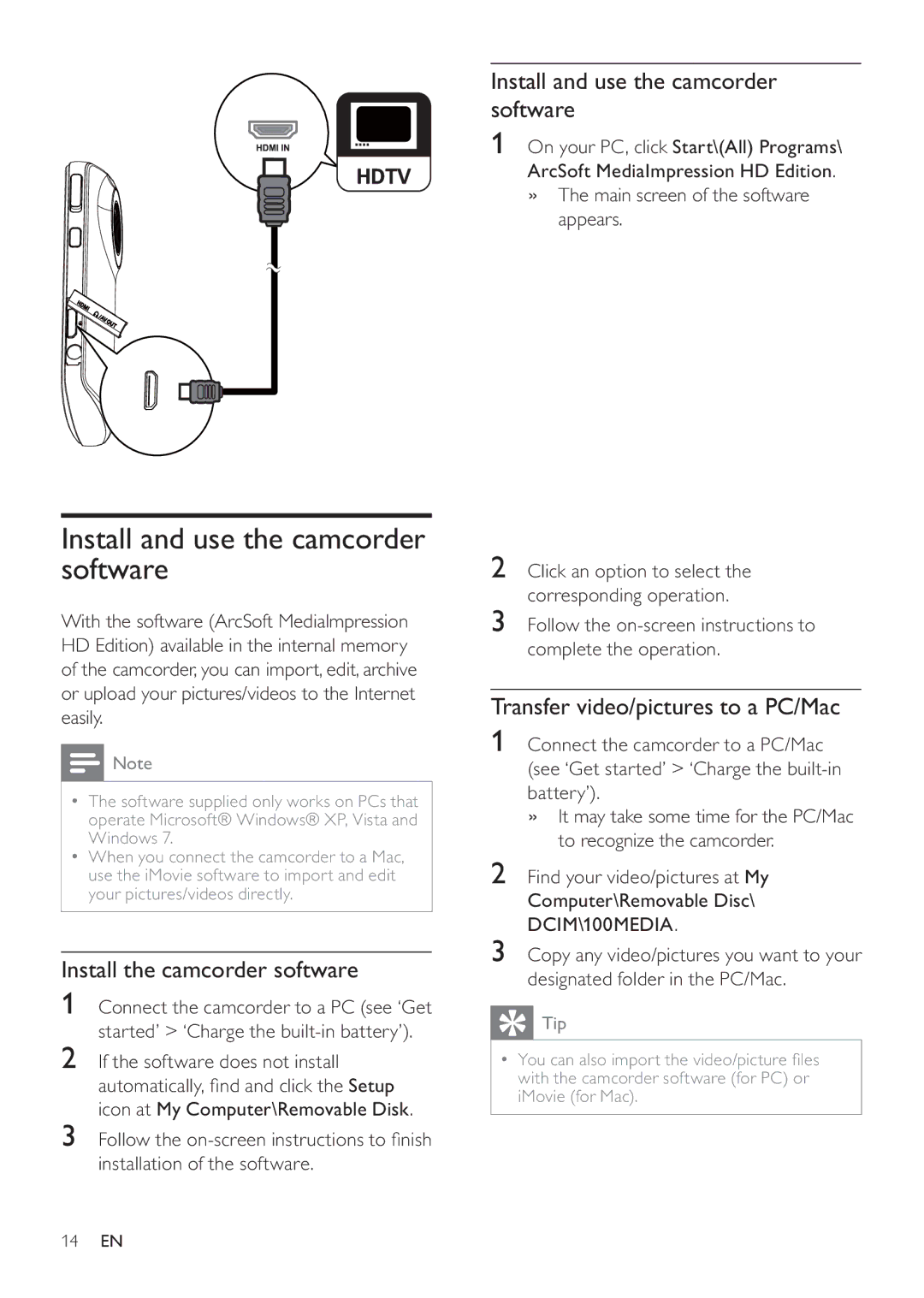 Philips CAM100GY/37 user manual Install and use the camcorder software, Install the camcorder software 