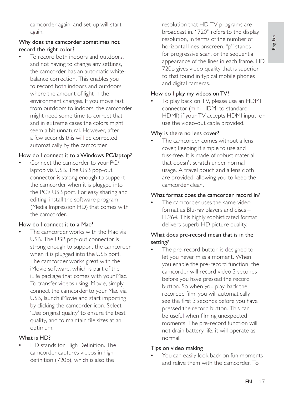 Philips CAM100GY/37 user manual How do I connect it to aWindows PC/laptop?, How do I connect it to a Mac?, What is HD? 