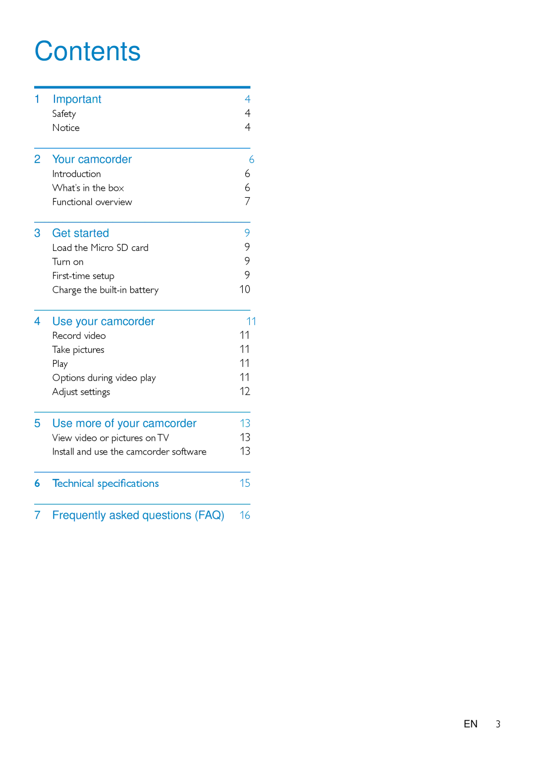 Philips CAM102B user manual Contents 