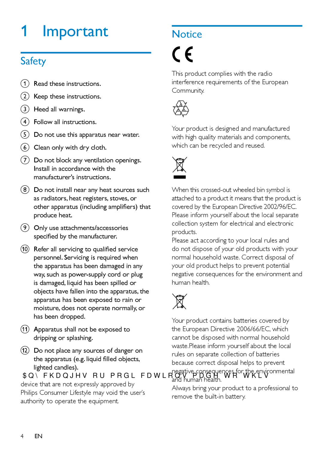 Philips CAM102B user manual Safety 