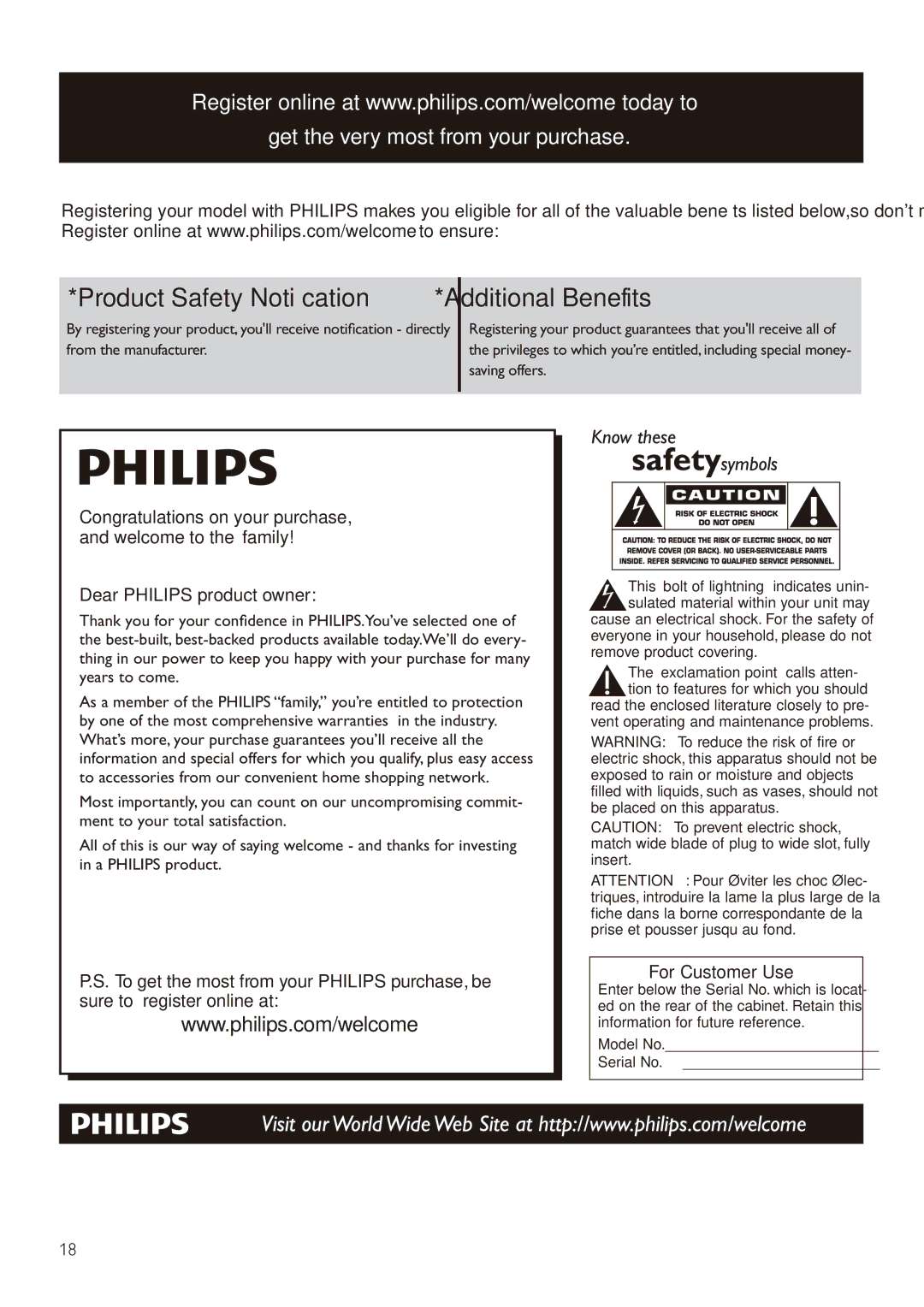 Philips CAM110 user manual Product Safety Notiﬁcation 