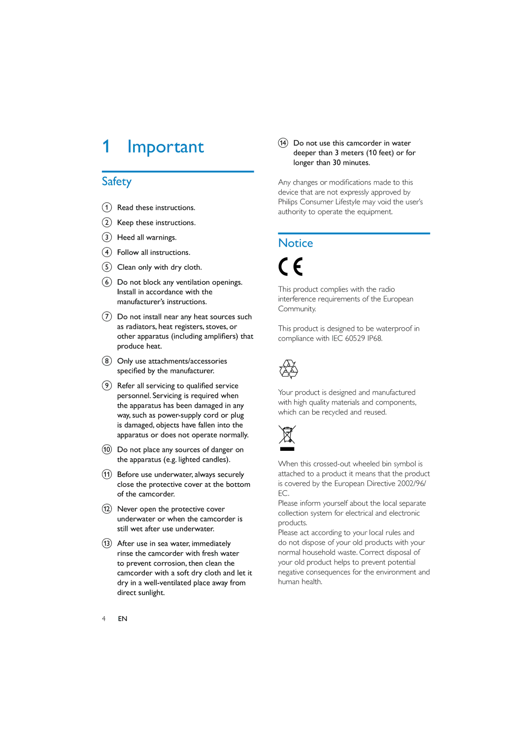 Philips CAM150 user manual Safety 