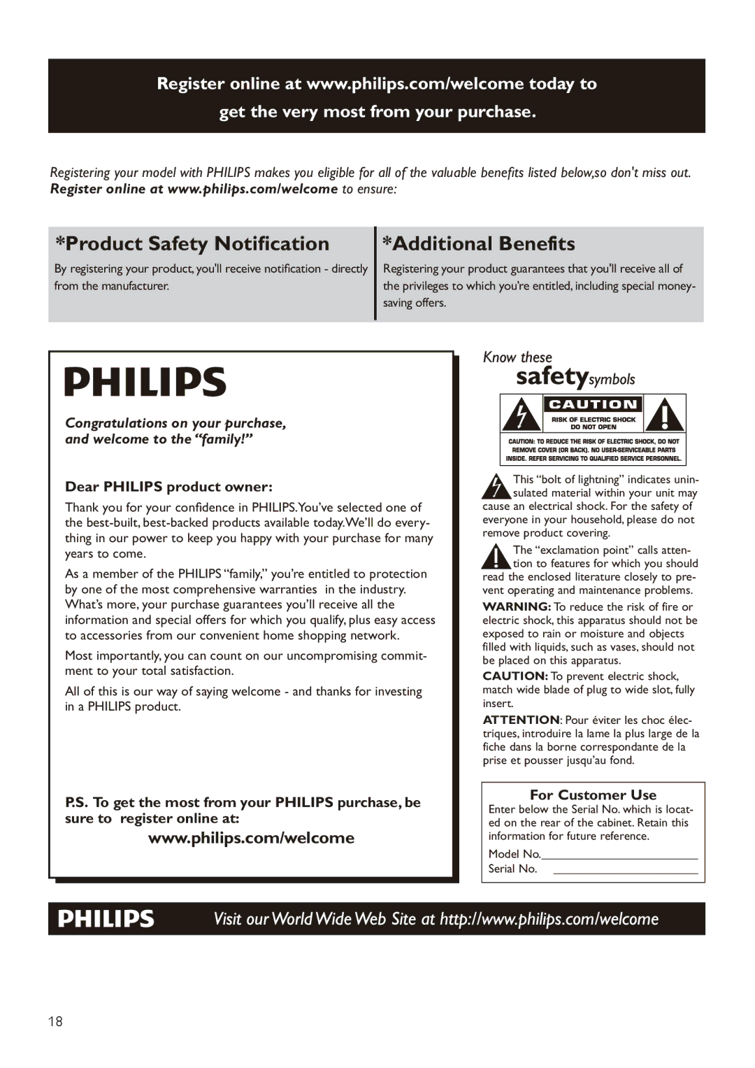 Philips CAM300 user manual Product Safety Notiﬁcation 