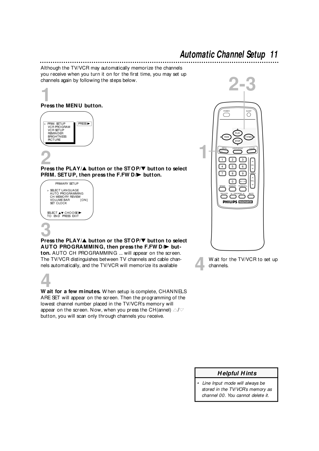 Philips CCA092AT owner manual Automatic Channel Setup 