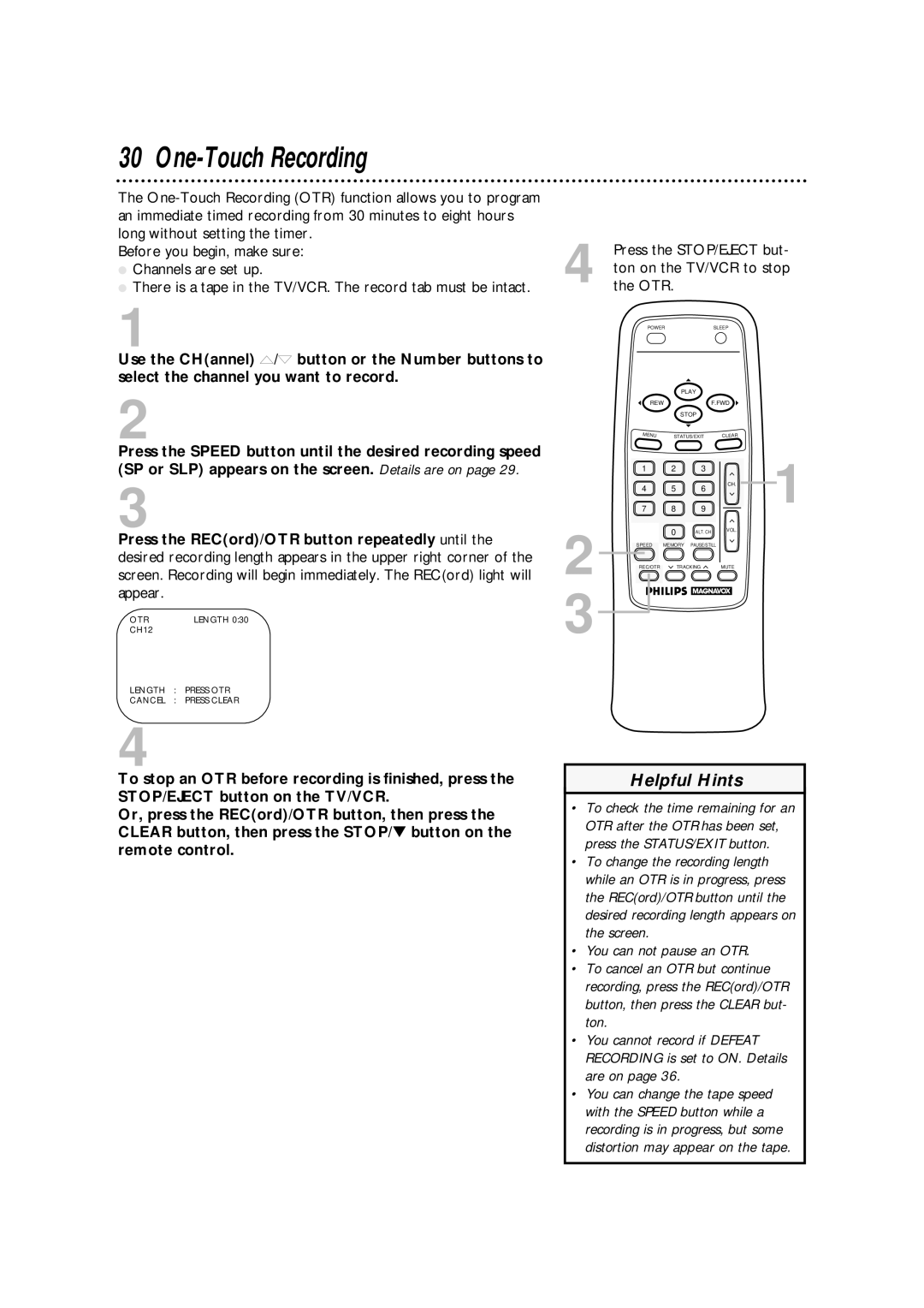 Philips CCA092AT owner manual One-Touch Recording 