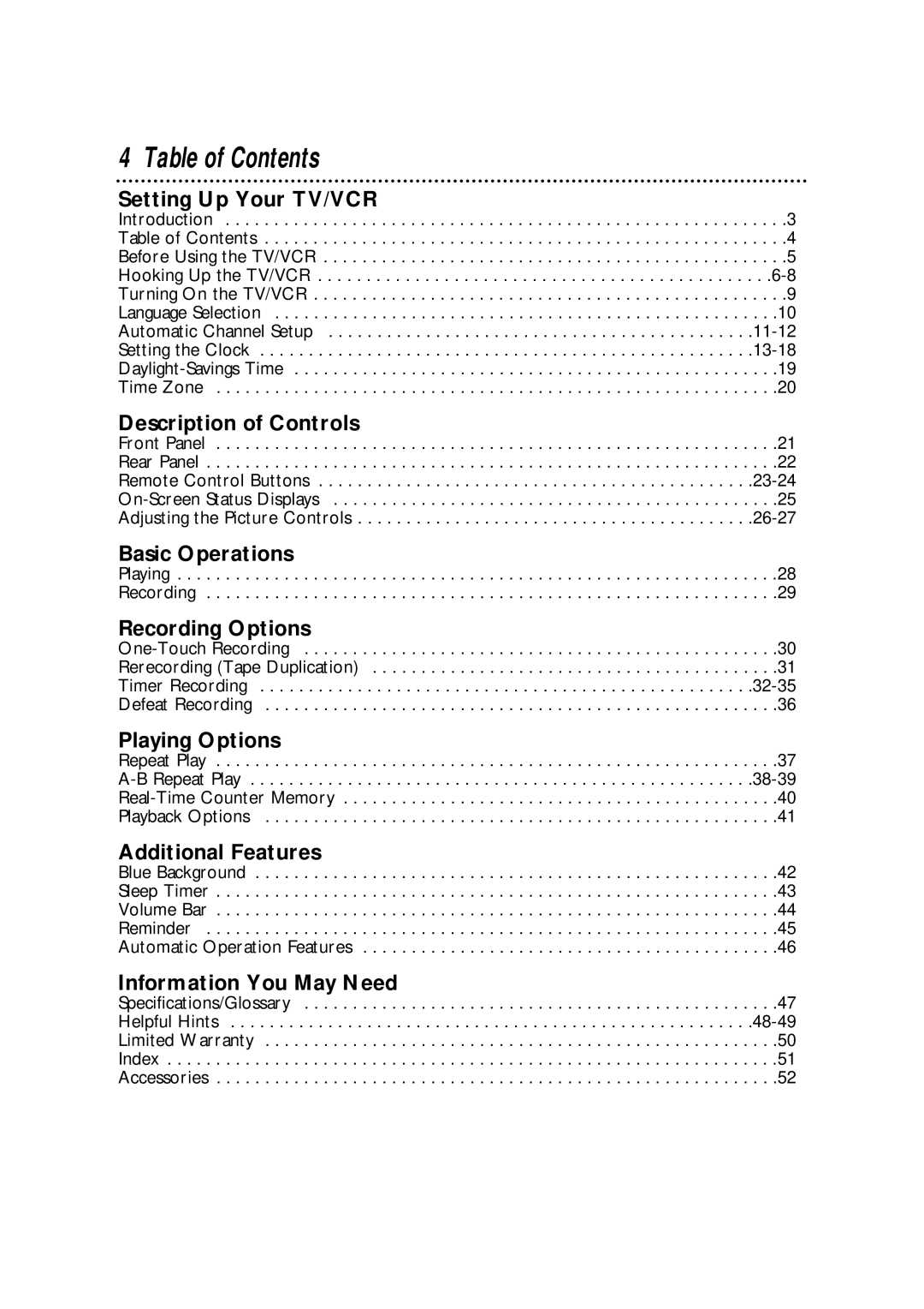 Philips CCA092AT owner manual Table of Contents 