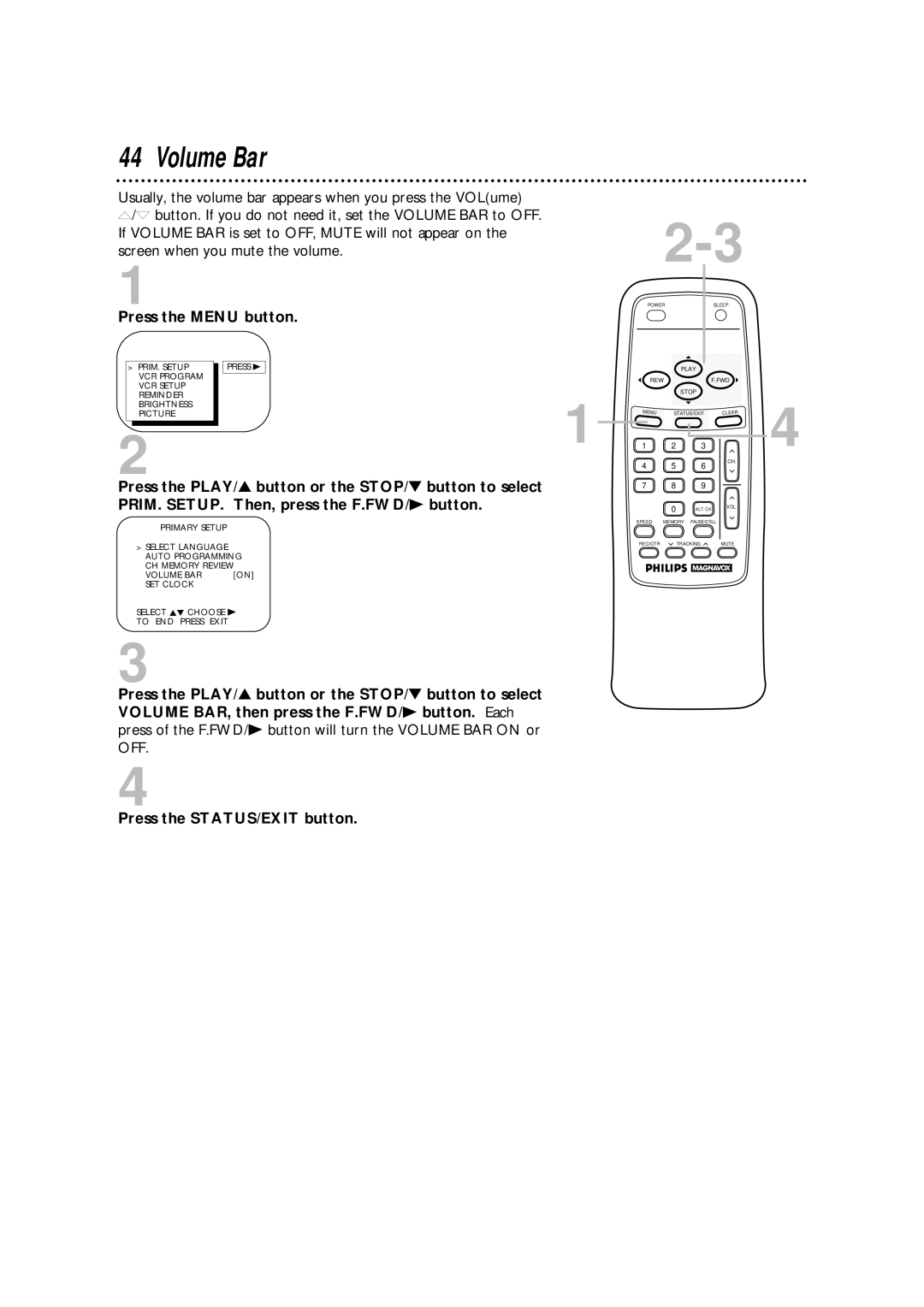 Philips CCA092AT owner manual Volume Bar 