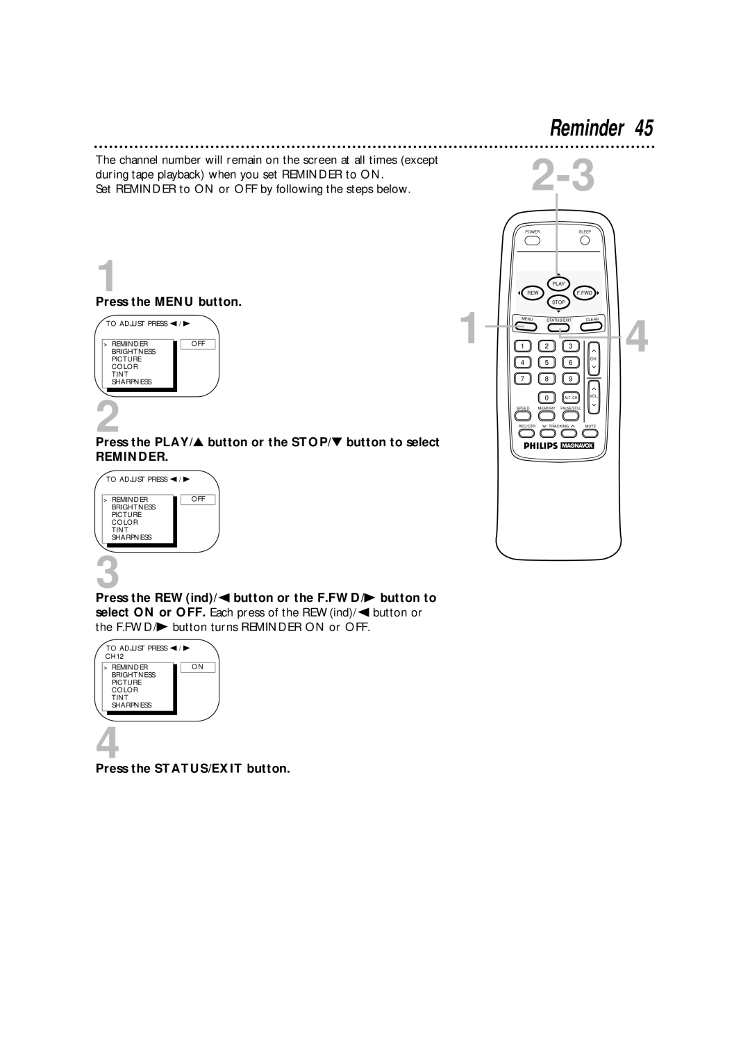 Philips CCA092AT owner manual Reminder 