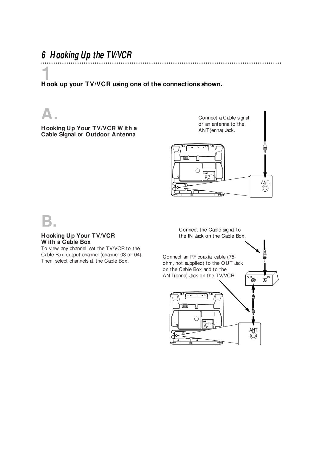 Philips CCA092AT owner manual Hooking Up the TV/VCR, Hook up your TV/VCR using one of the connections shown 