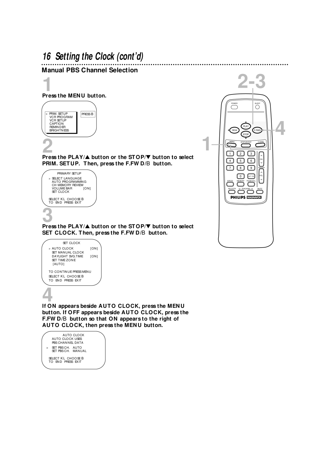 Philips CCA132AT owner manual Manual PBS Channel Selection 