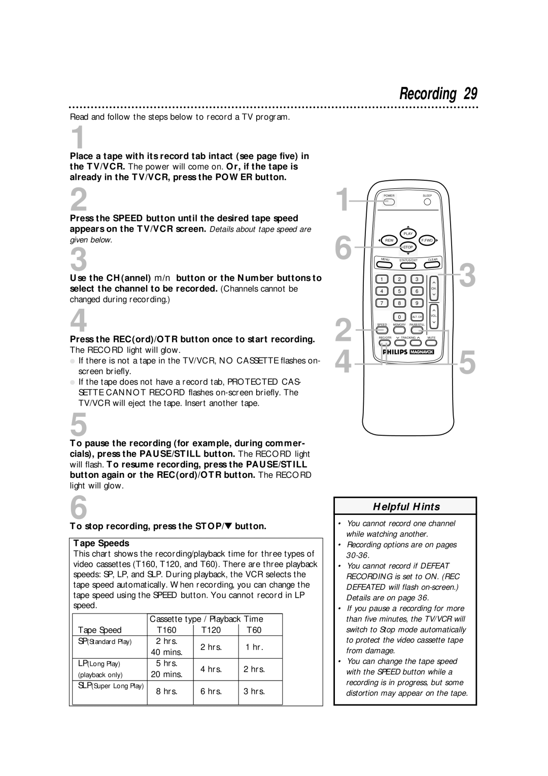 Philips CCA132AT owner manual Given below, Recording options are on pages, Distortion may appear on the tape 