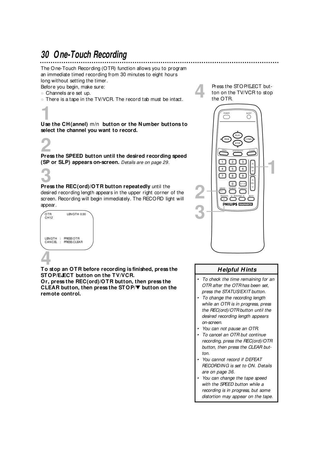 Philips CCA132AT owner manual One-Touch Recording 